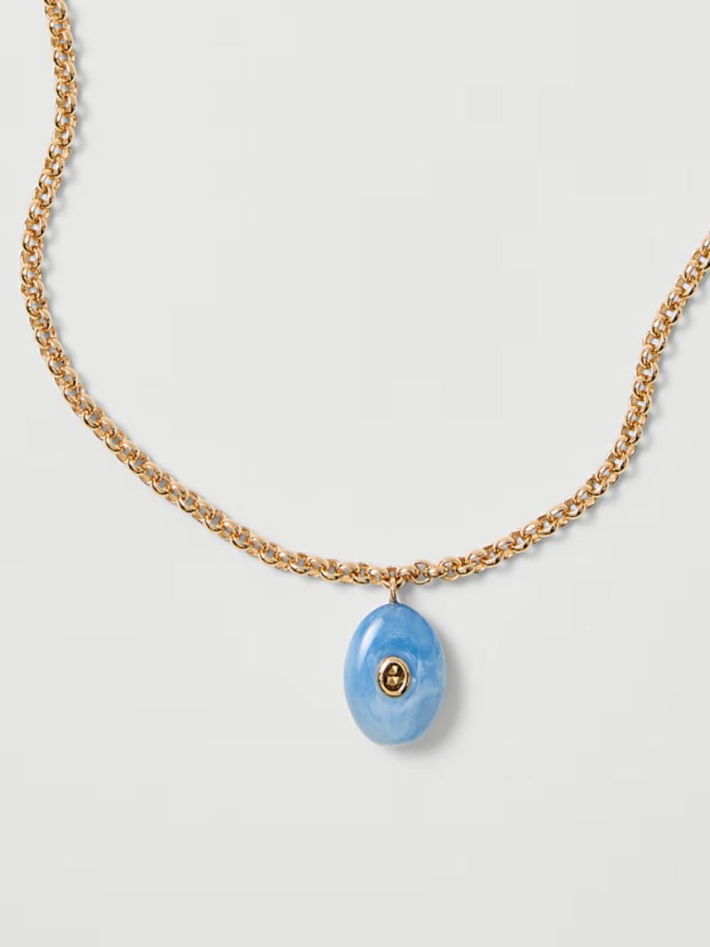 Ann Taylor Gold Tone Blue Oval Pendant Necklace -NWT